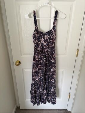Floral Print Sleeveless Midi Dress - Blue & Blush (S)